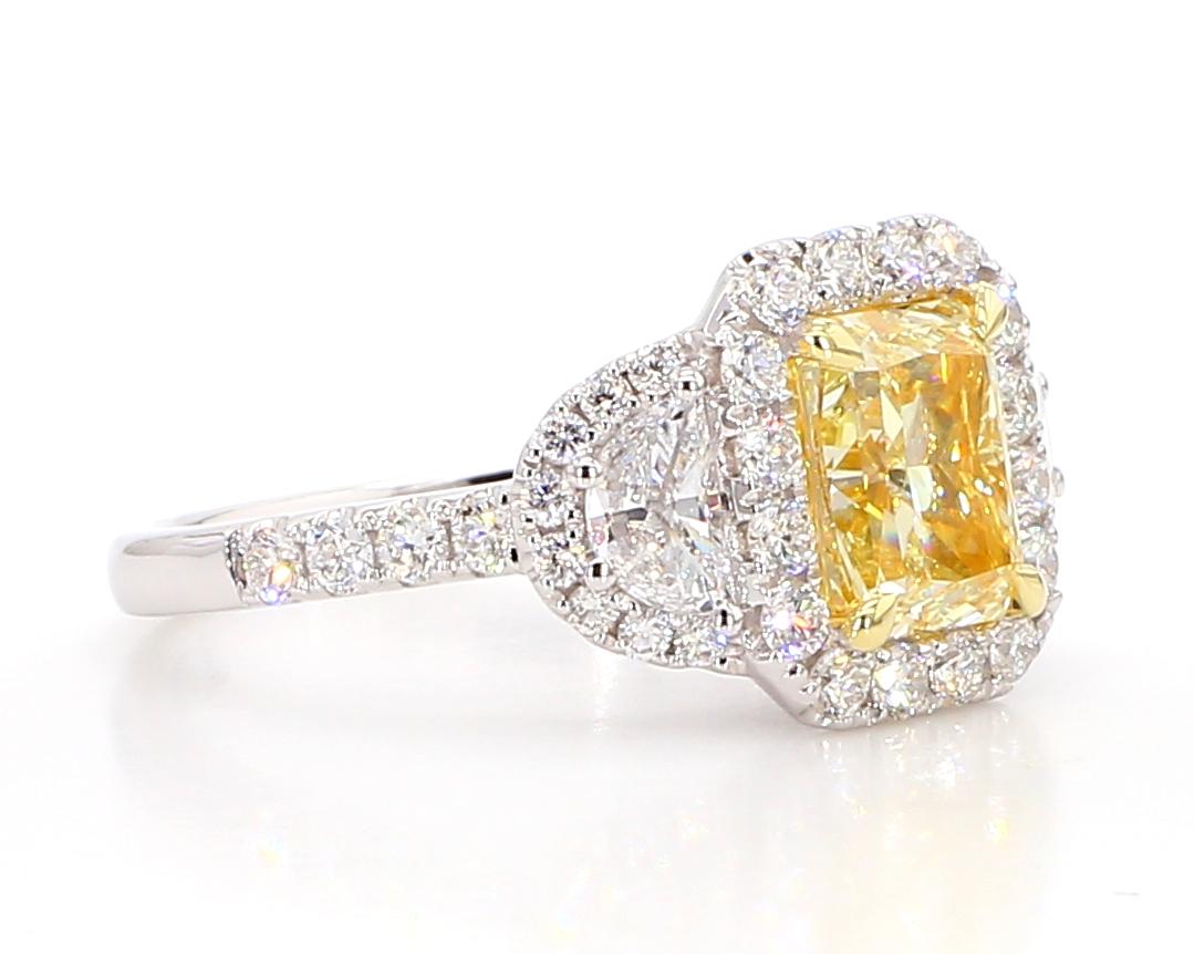 GIA Certified Natural Yellow Radiant Diamond 3.21 Carat TW Plat Cocktail Ring