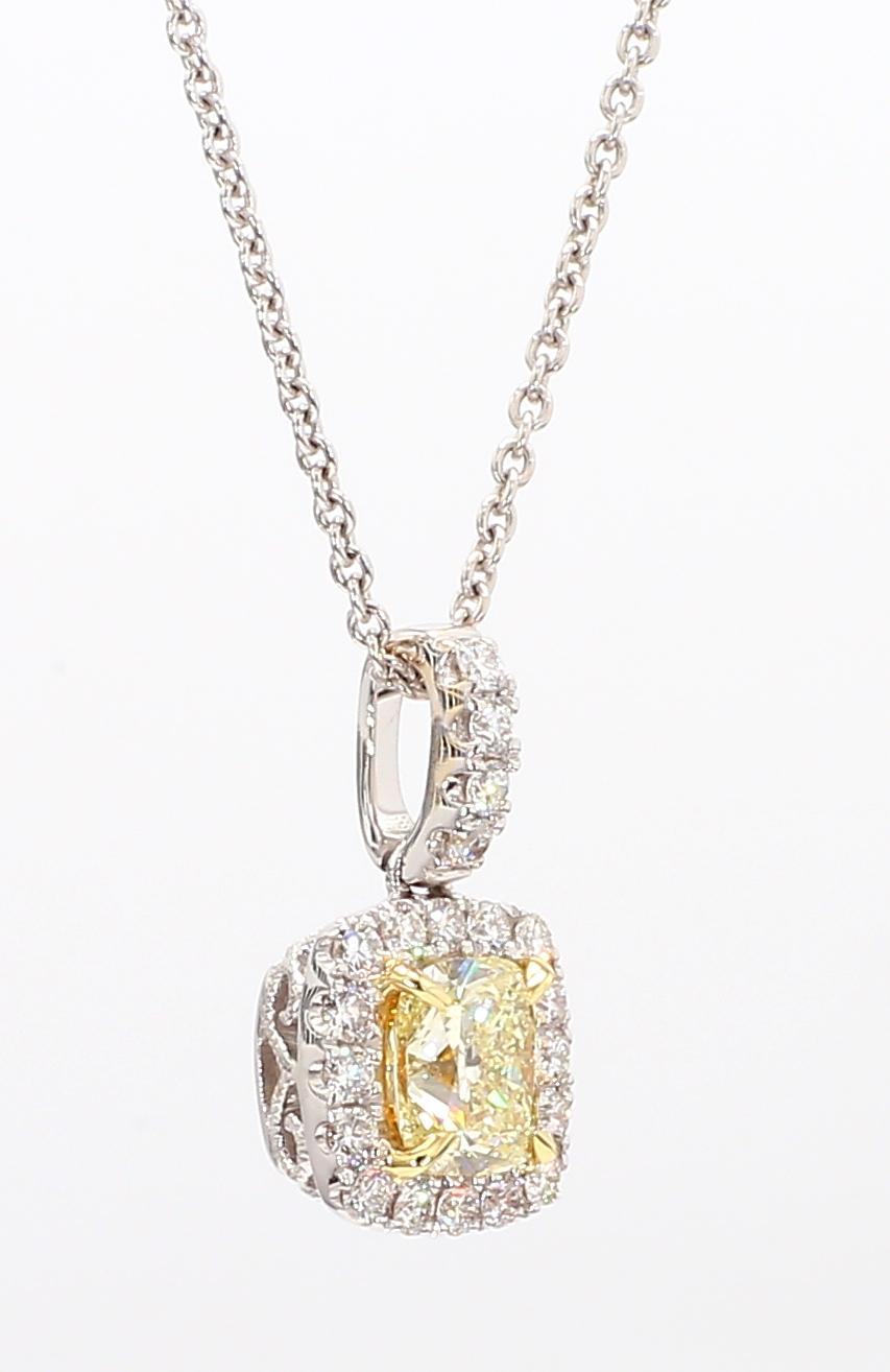 Natural Yellow Cushion Diamond 1.05 Carat TW Gold Drop Pendant