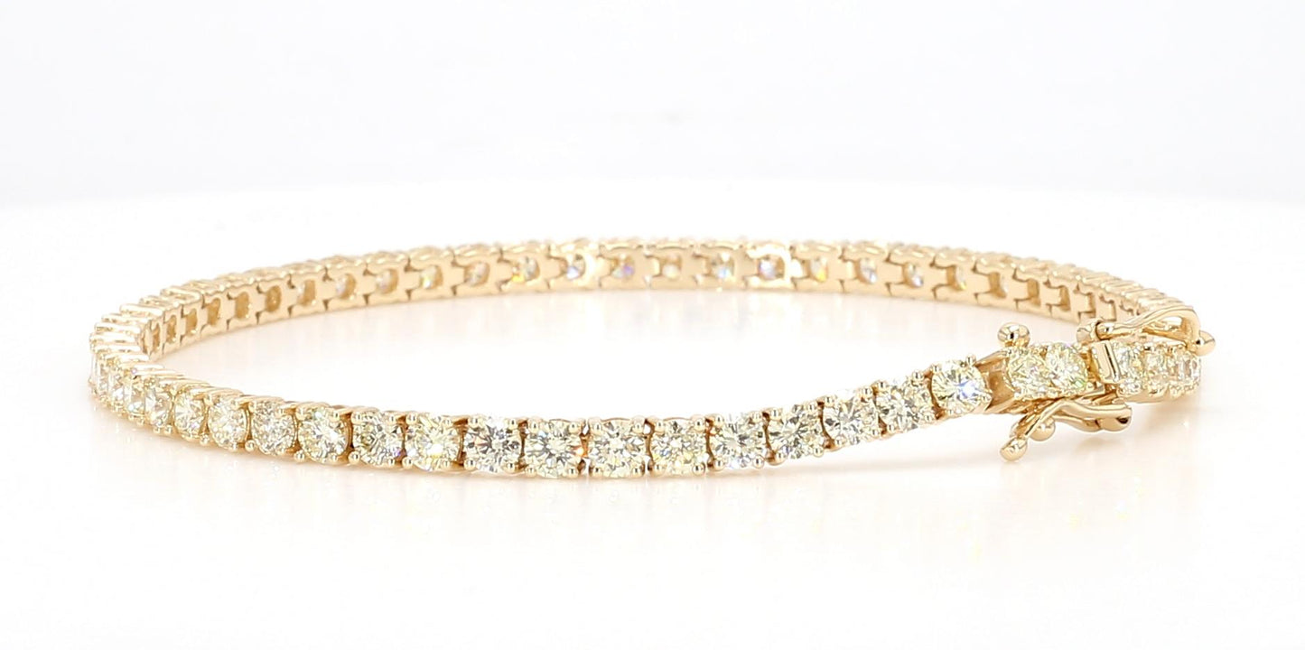 Natural White Round Diamond 5.08 Carat TW Yellow Gold Link Bracelet