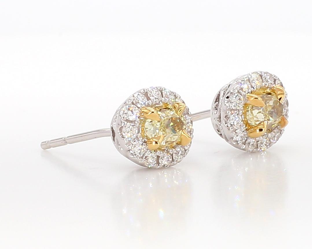 Natural Yellow Oval Diamond 0.91 Carat TW Gold Stud Earrings