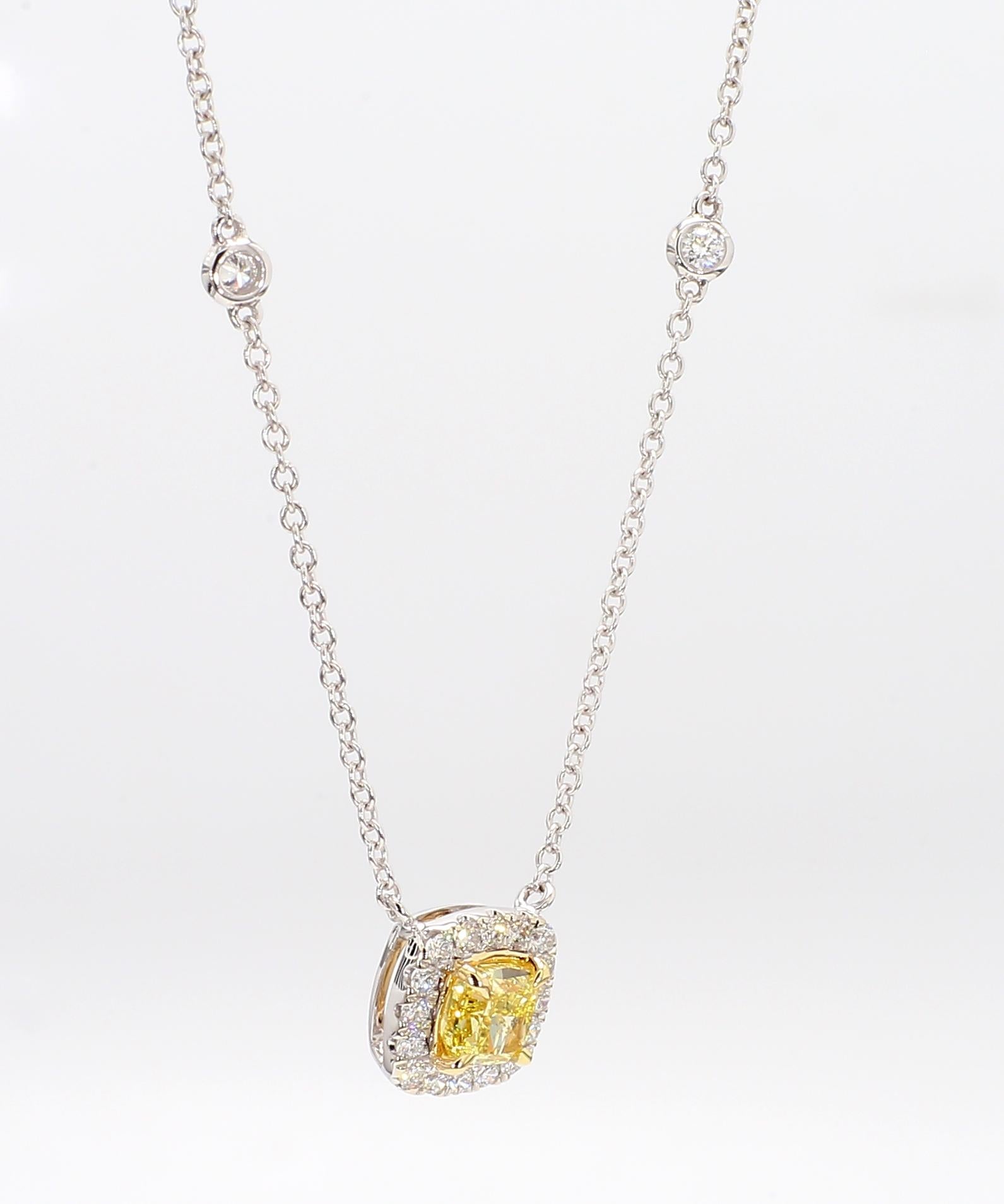 Natural Yellow Cushion Diamond 0.78 Carat TW Gold Drop Necklace