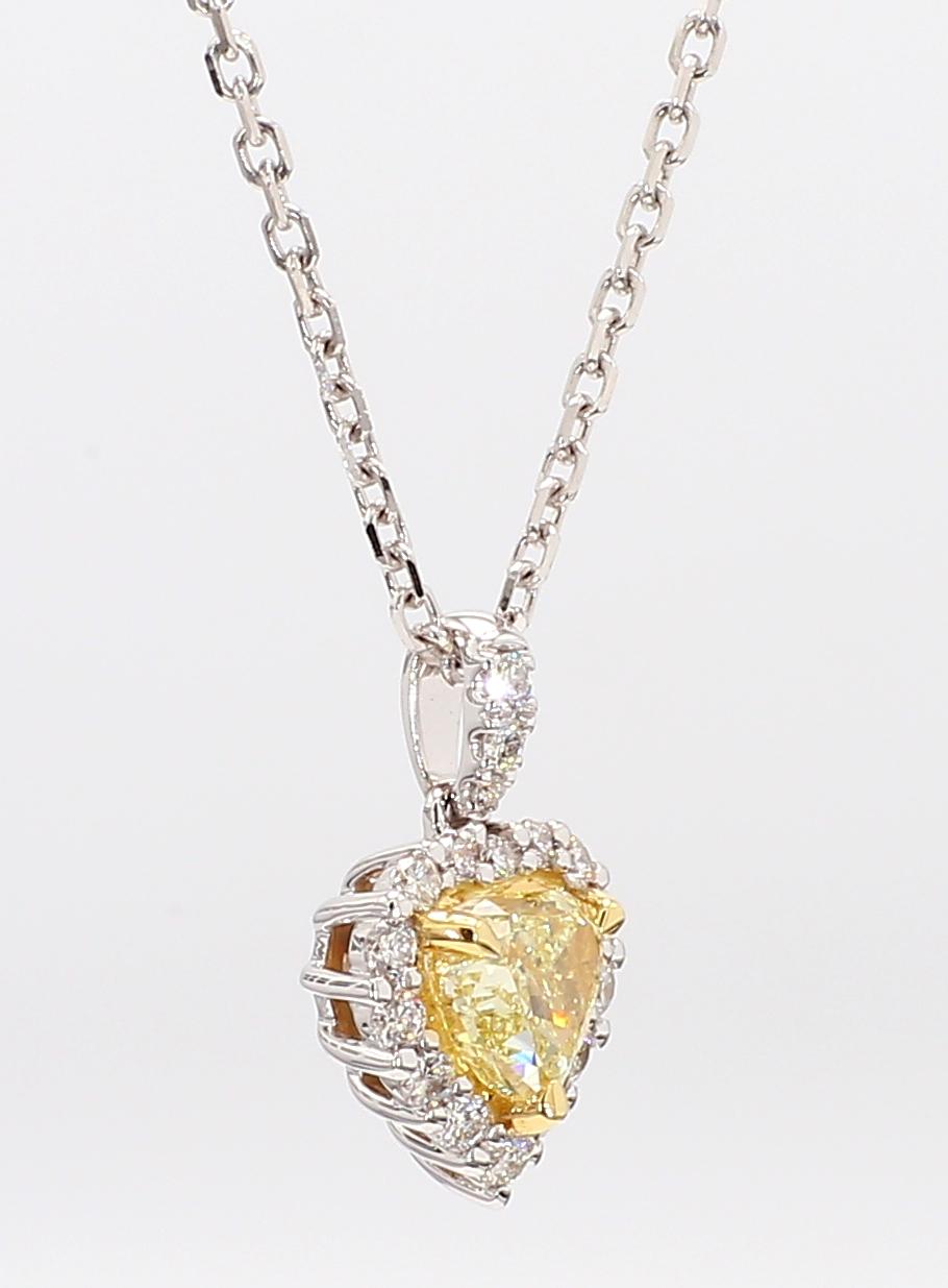 Natural Yellow Heart Diamond 0.90 Carat TW Gold Heart Pendant