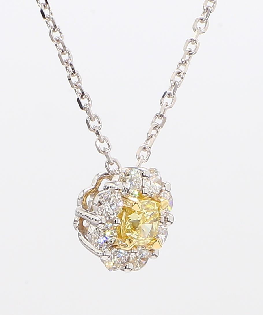 Natural Yellow Cushion and White Diamond 1.07 Carat TW Gold Drop Pendant