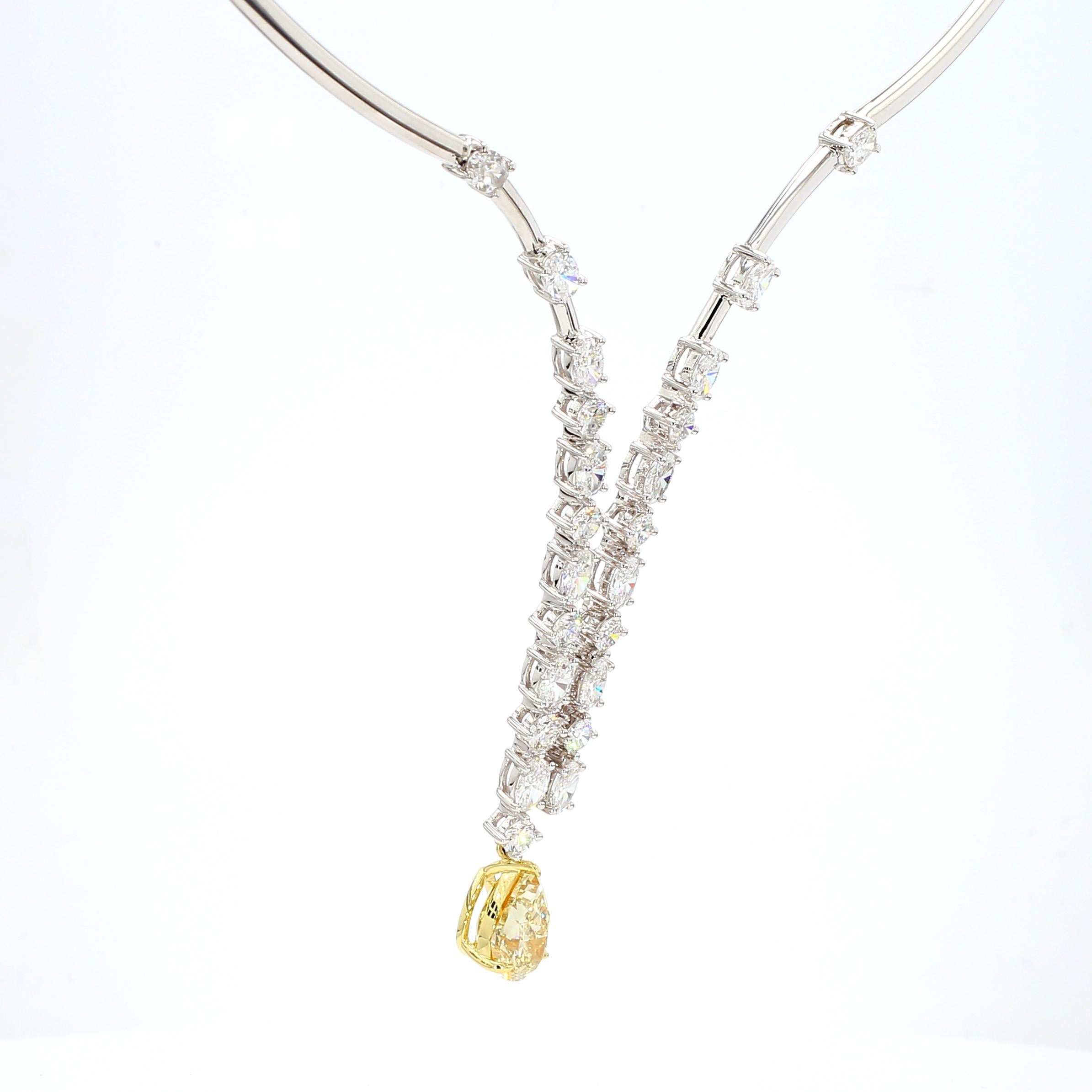 GIA Certified Natural Yellow Pear Diamond 5.92 Carat TW Gold Necklace