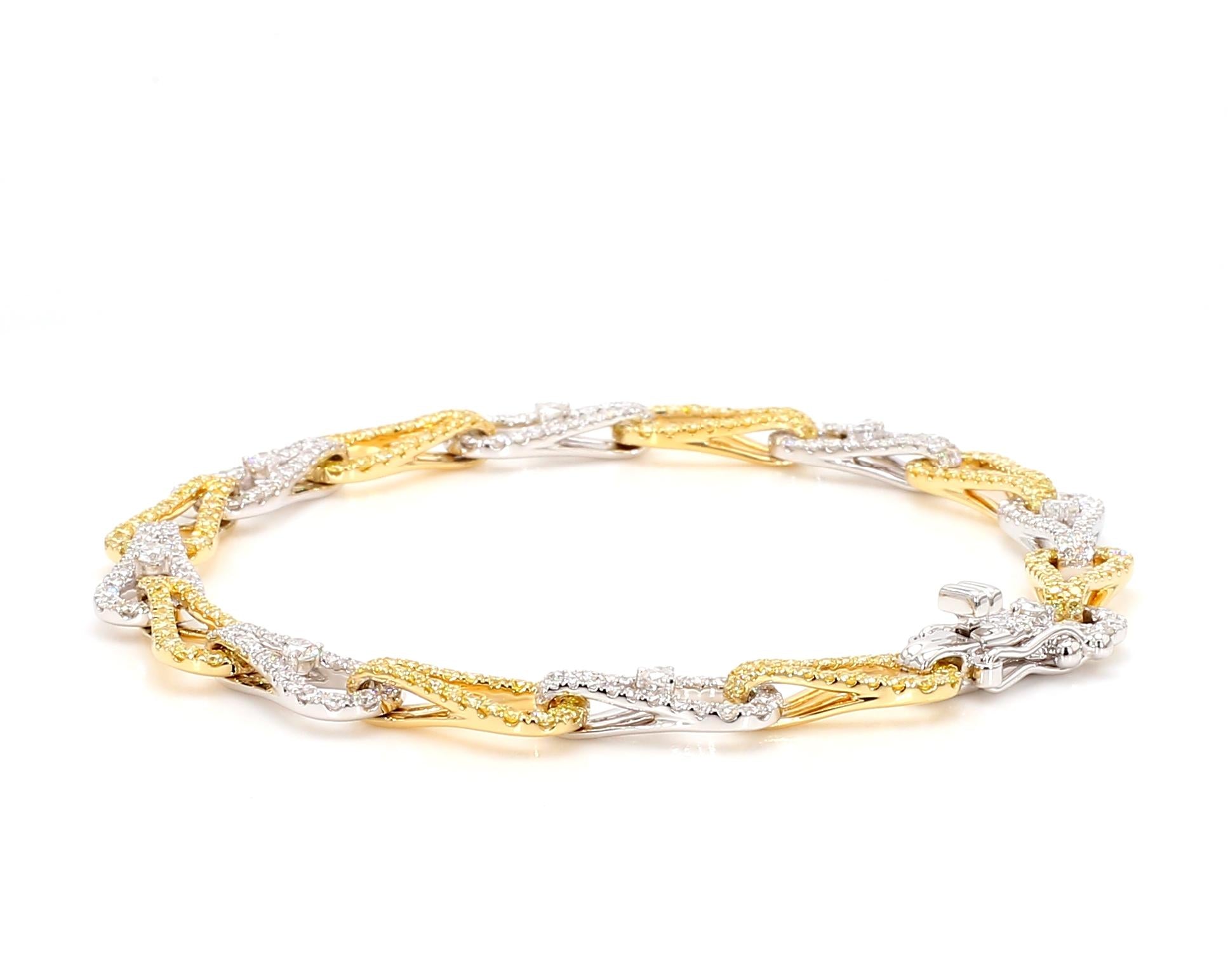 Natural Yellow Round and White Diamond 3.33 Carat TW Gold Link Bracelet