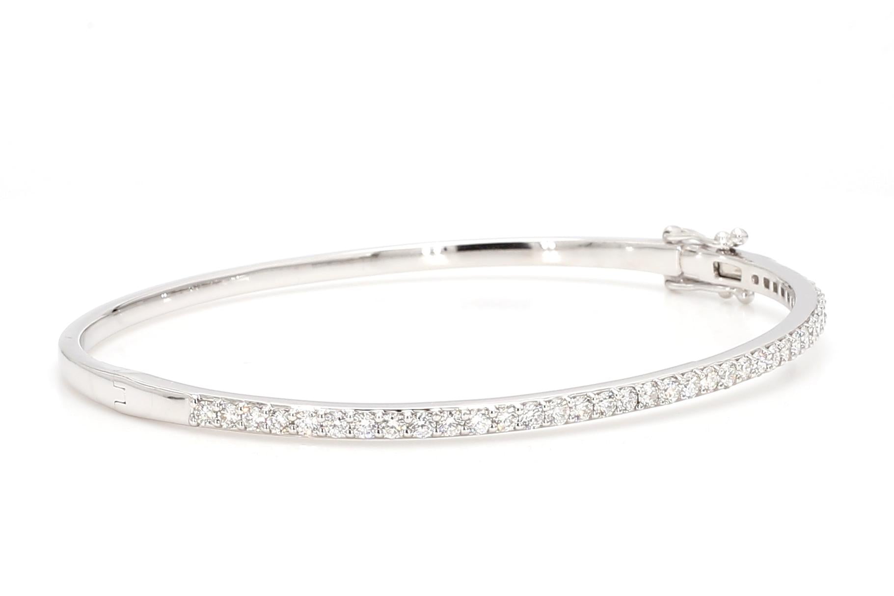 Natural White Round Diamond 1.14 Carat TW White Gold Cuff Bracelet