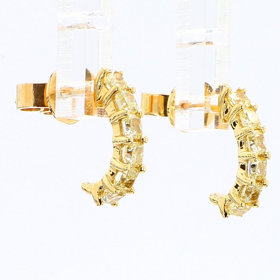 Natural Yellow Cushion Diamond .82 Carat TW Yellow Gold Drop Earrings