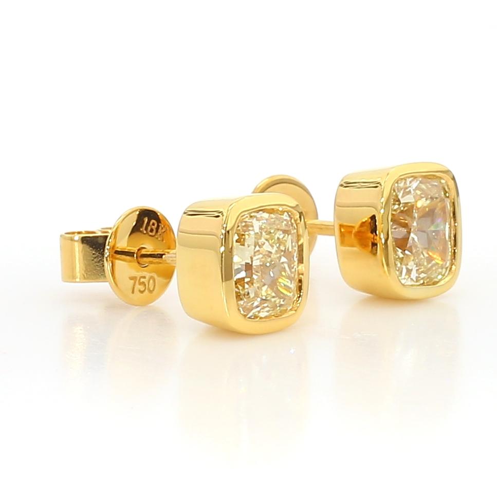 GIA Certified Natural Yellow Cushion Diamond 1.46 Carat TW Gold Stud Earrings