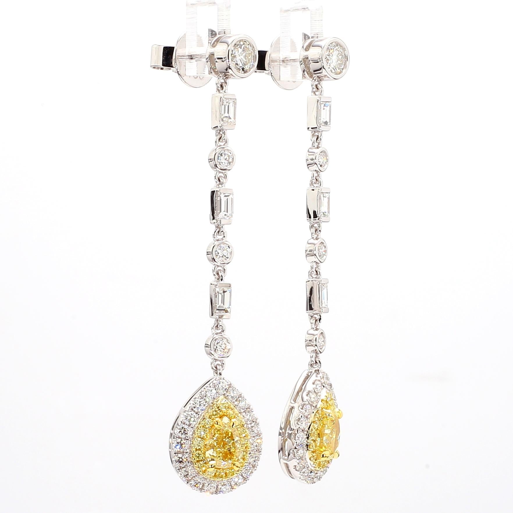 GIA Certified Natural Yellow Pear Diamond 3.39 Carat TW Gold Drop Earrings