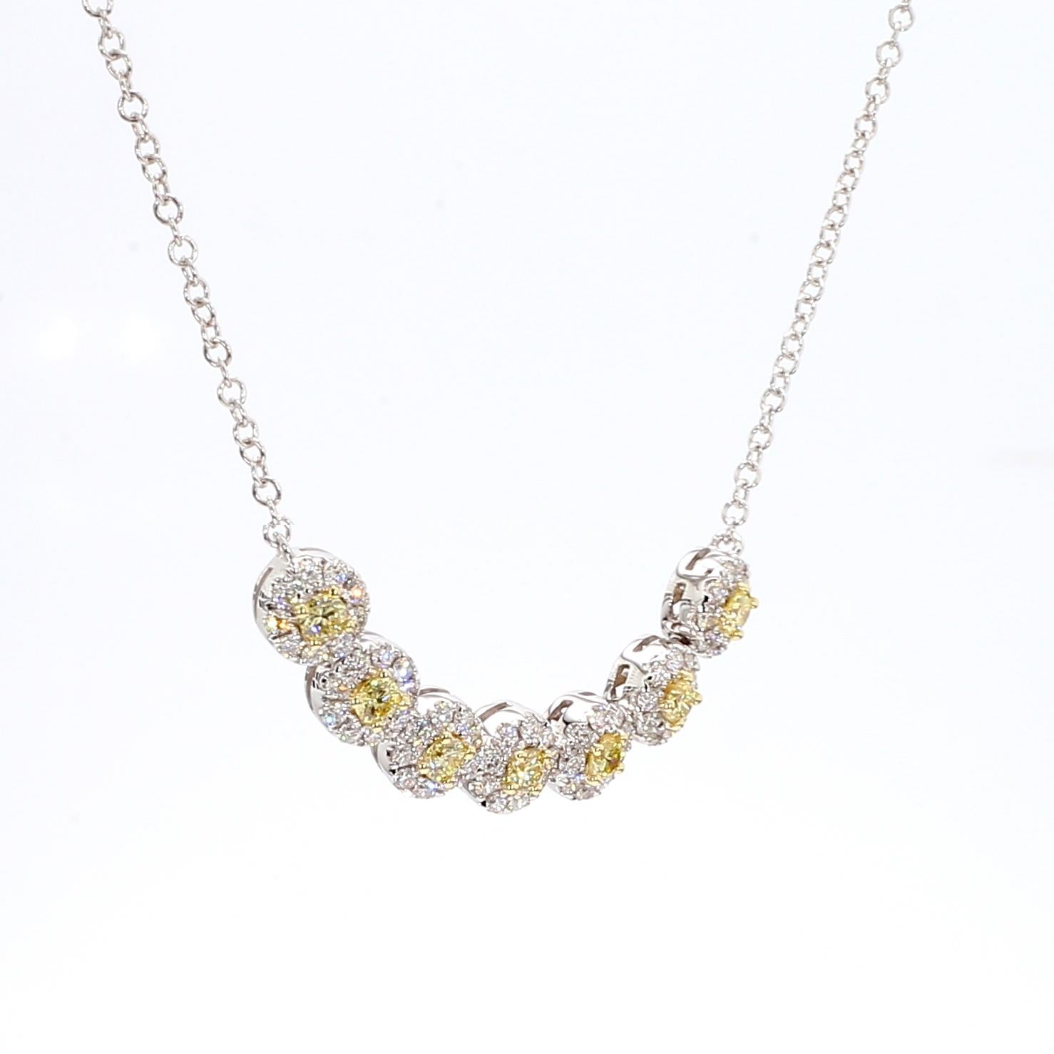 Natural Yellow Round and White Diamond .78 Carat TW Gold Necklace