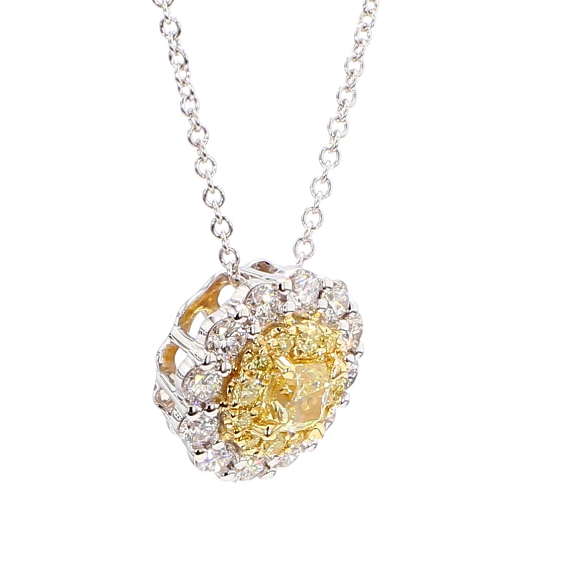 Natural Yellow Cushion Diamond 0.76 Carat TW Gold Drop Pendant