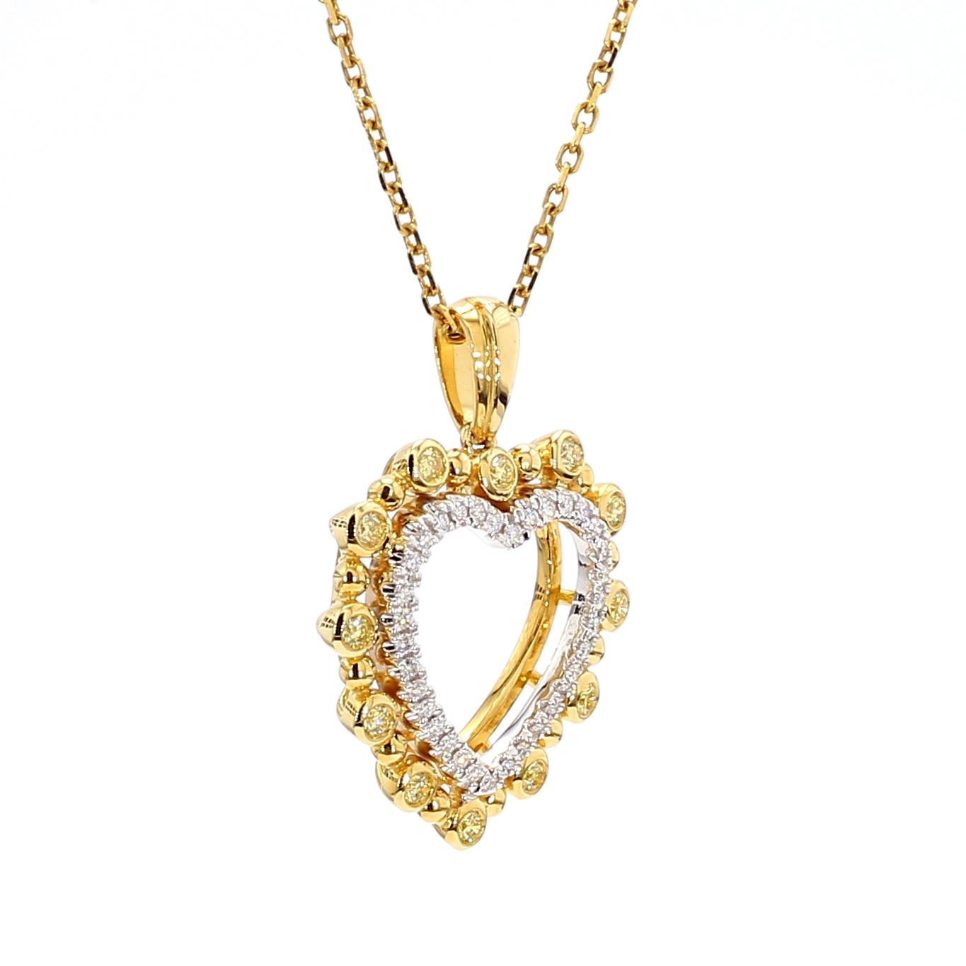 Natural Yellow Round and White Diamond .35 Carat TW Gold Drop Pendant