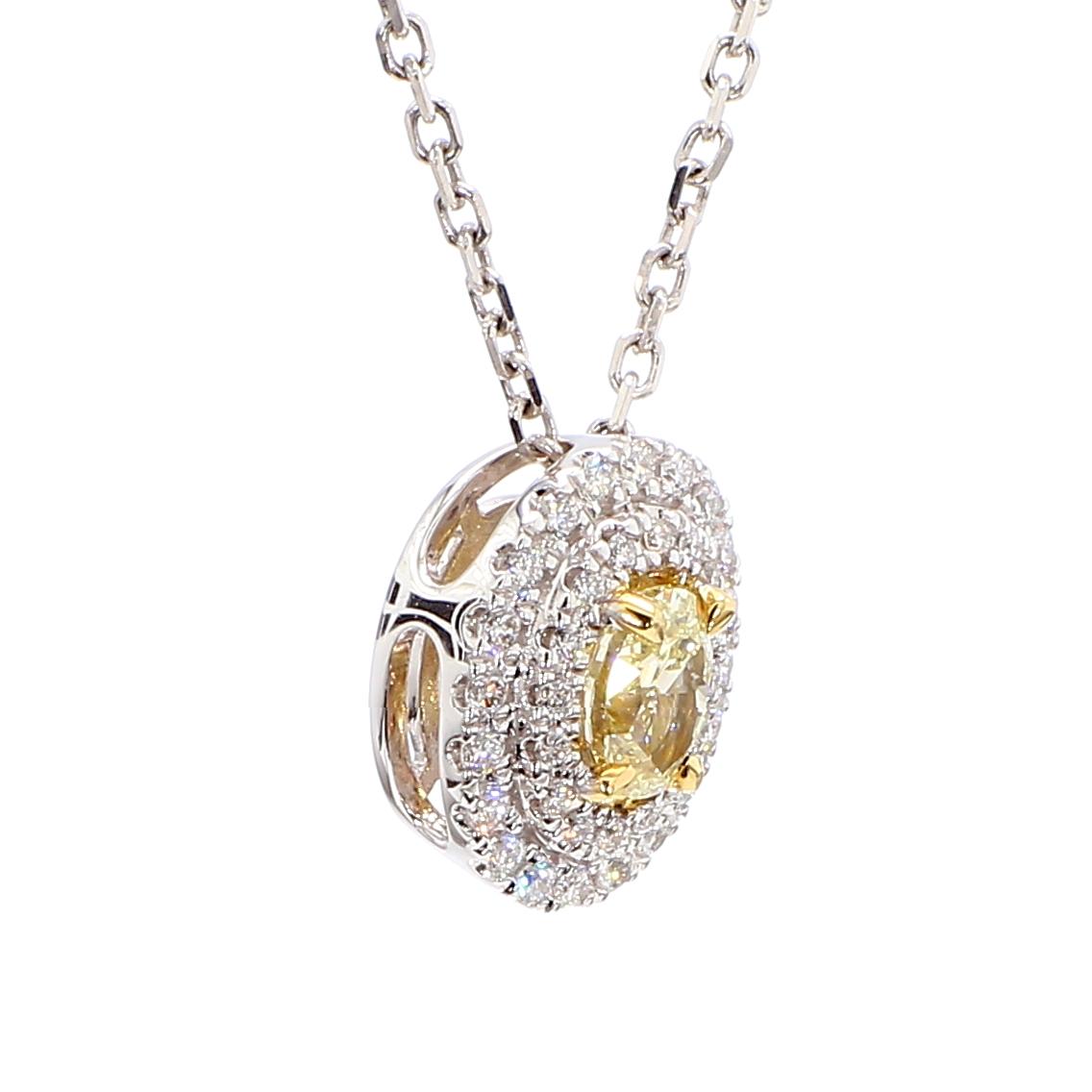 Natural Yellow Oval Diamond 0.66 Carat TW Gold Drop Pendant