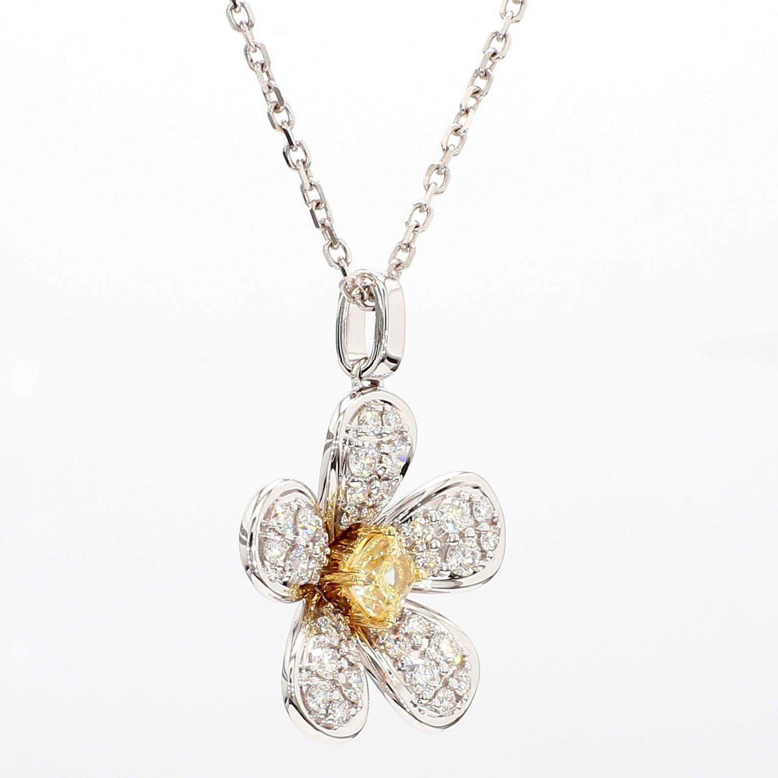 Natural Yellow Cushion Diamond 1.02 Carat TW Gold Flower Pendant