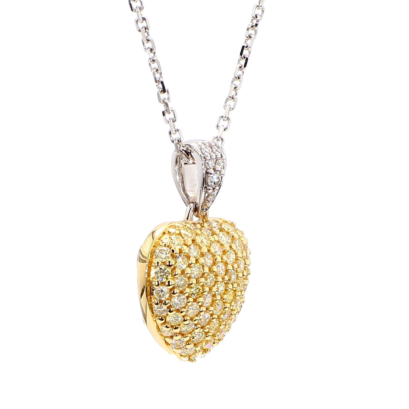 Natural Yellow Round and White Diamond .54 Carat TW Gold Drop Pendant