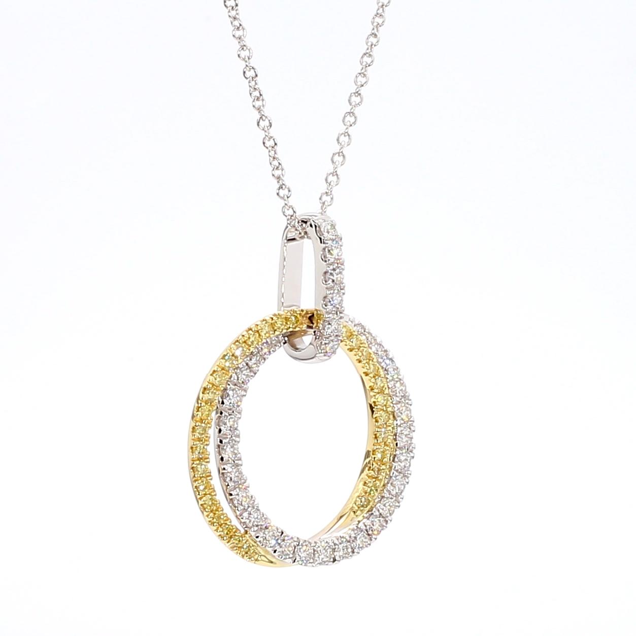 Natural Yellow Round and White Diamond .62 Carat TW Gold Drop Pendant