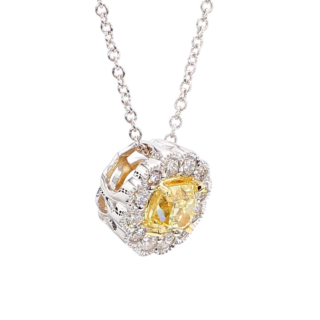 Natural Yellow Cushion and White Diamond 0.70 Carat TW Gold Drop Pendant