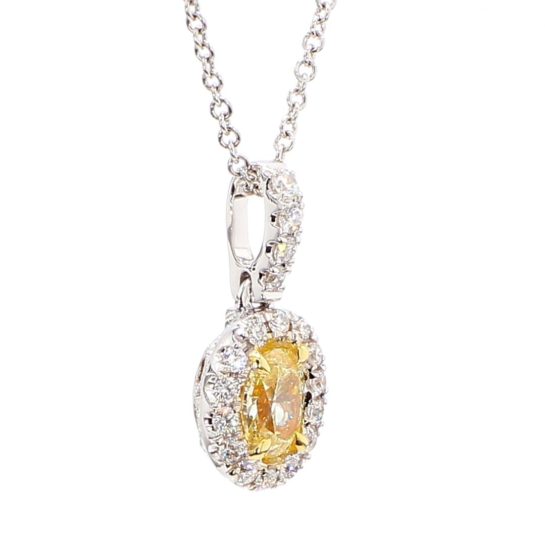 Natural Yellow Oval Diamond 0.49 Carat TW Gold Drop Pendant