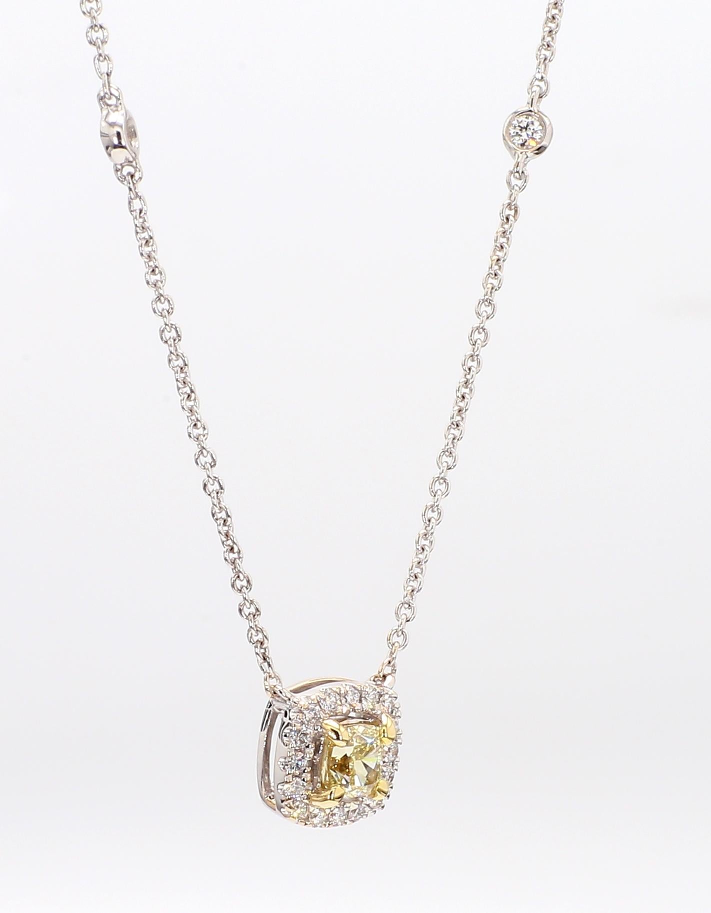 Natural Yellow Cushion Diamond 0.57 Carat TW Gold Drop Pendant