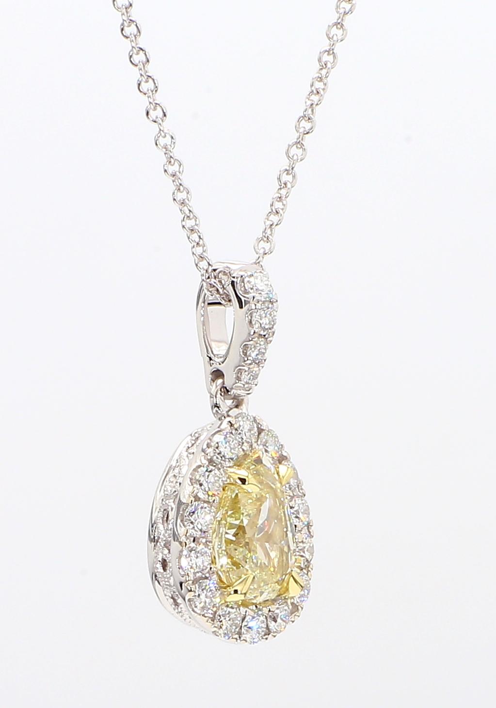 GIA Certified Natural Yellow Pear Diamond 1.37 Carat TW Gold Drop Pendant