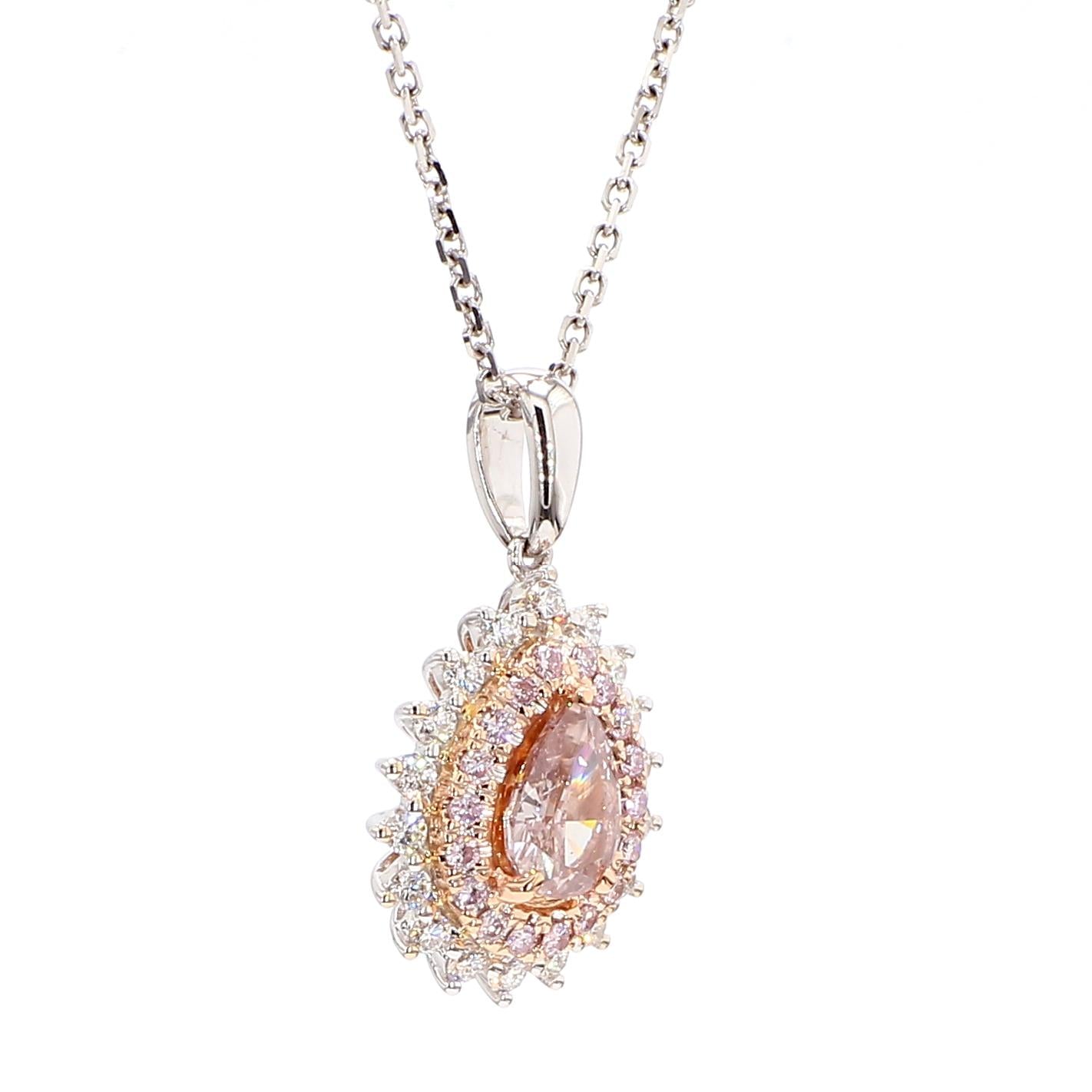 GIA Certified Natural Pink Pear Diamond 0.85 Carat TW Gold Drop Pendant