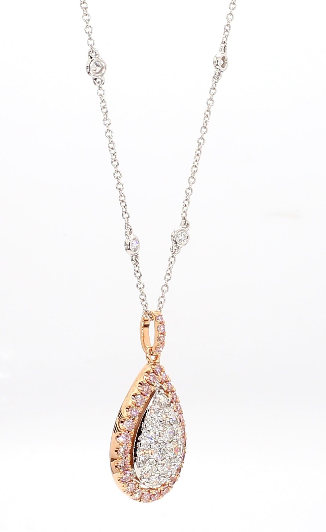 Natural Pink Round Diamond 1.28 Carat TW Rose Gold Drop Pendant