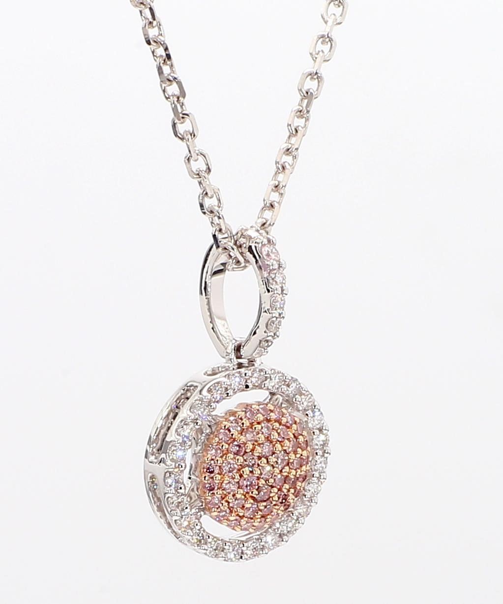 Natural Pink Round Diamond 0.30 Carat TW Rose Gold Drop Pendant