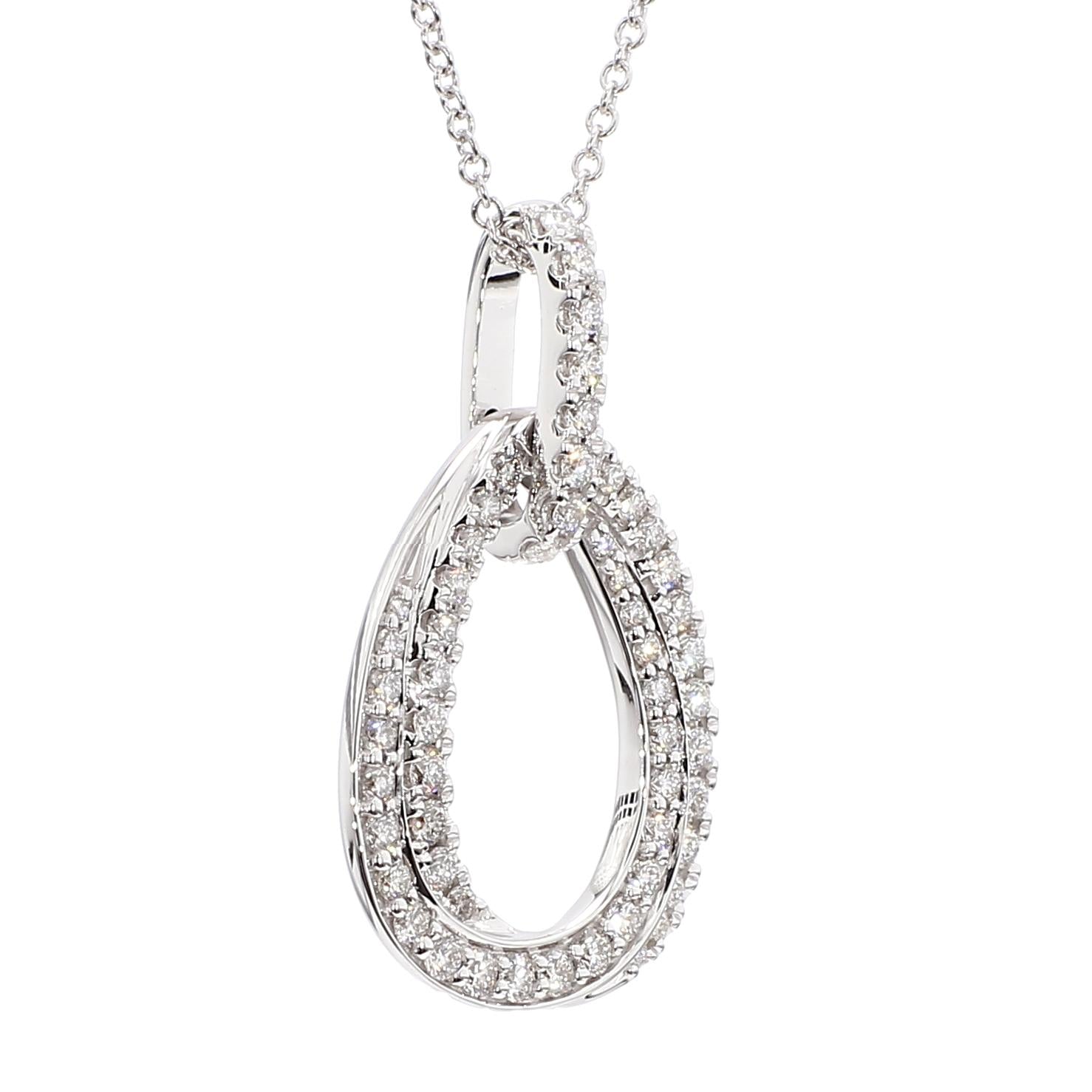 Natural White Round Diamond 0.54 Carat TW White Gold Drop Pendant