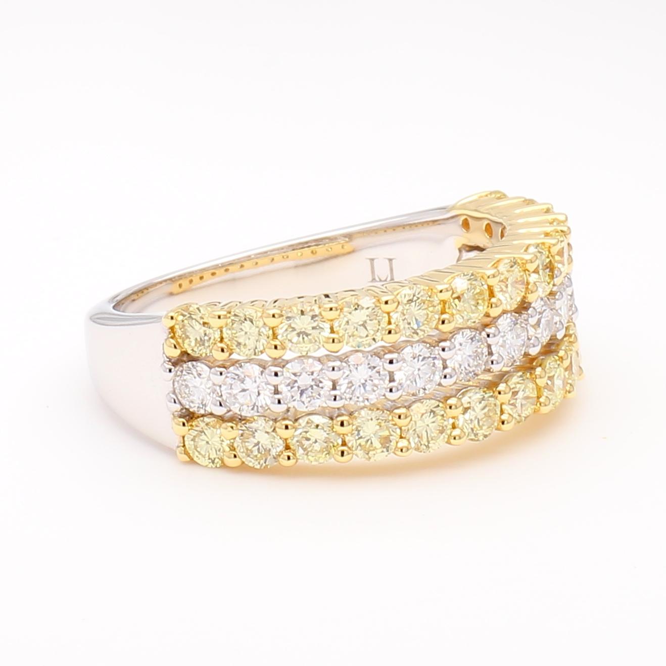 Natural Yellow Round Diamond 1.63 Carat TW Gold Band