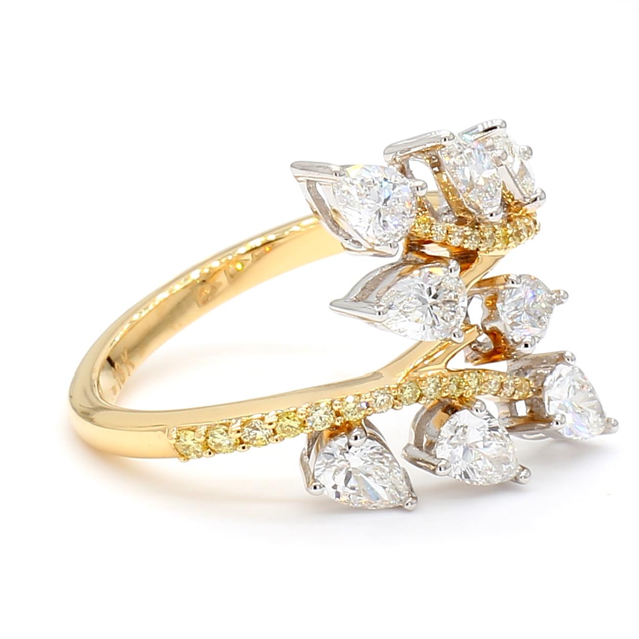 Natural White Pear Diamond 1.42 Carat TW Yellow Gold Cocktail Ring