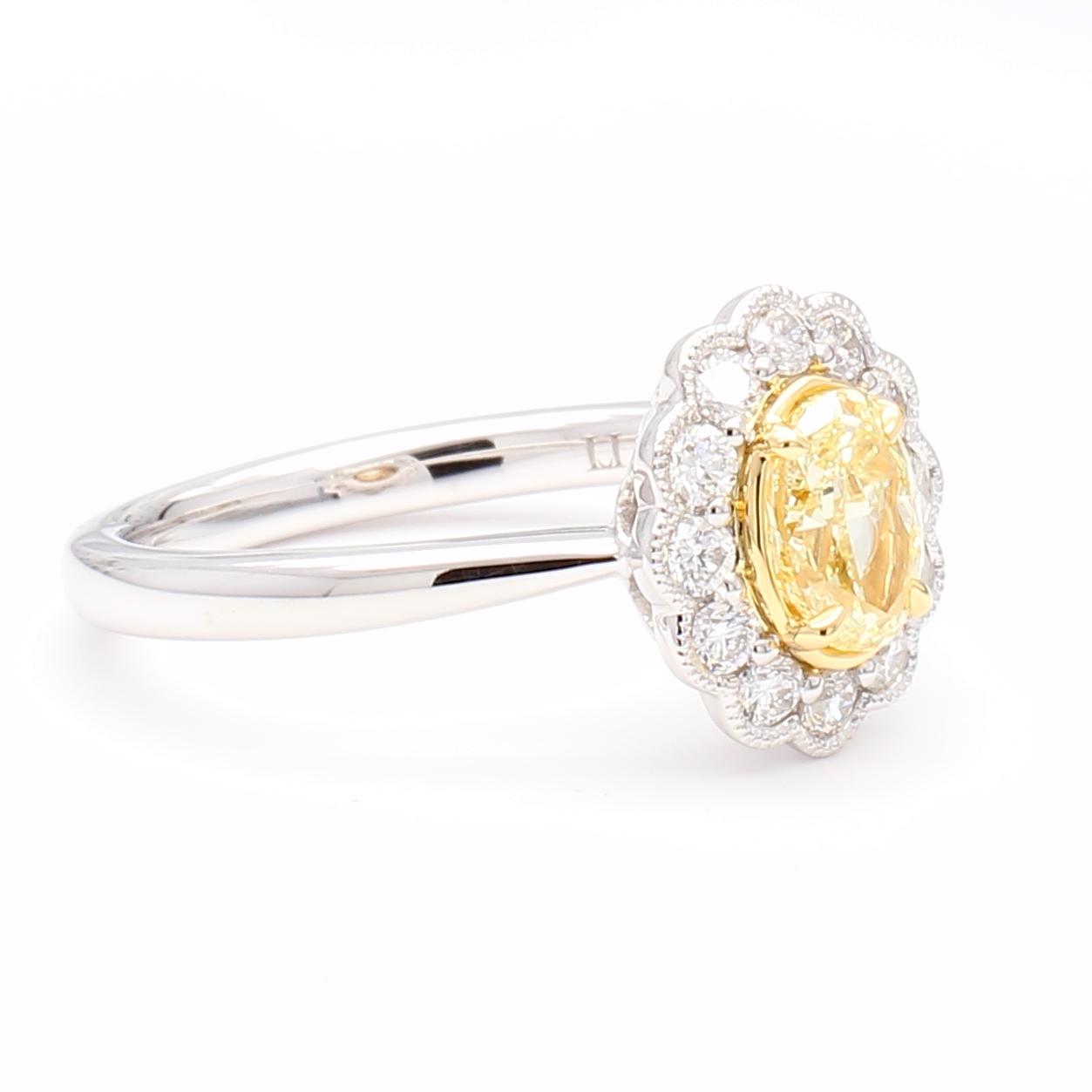 Natural Yellow Oval and White Diamond 1.06 Carat TW Platinum Cocktail Ring