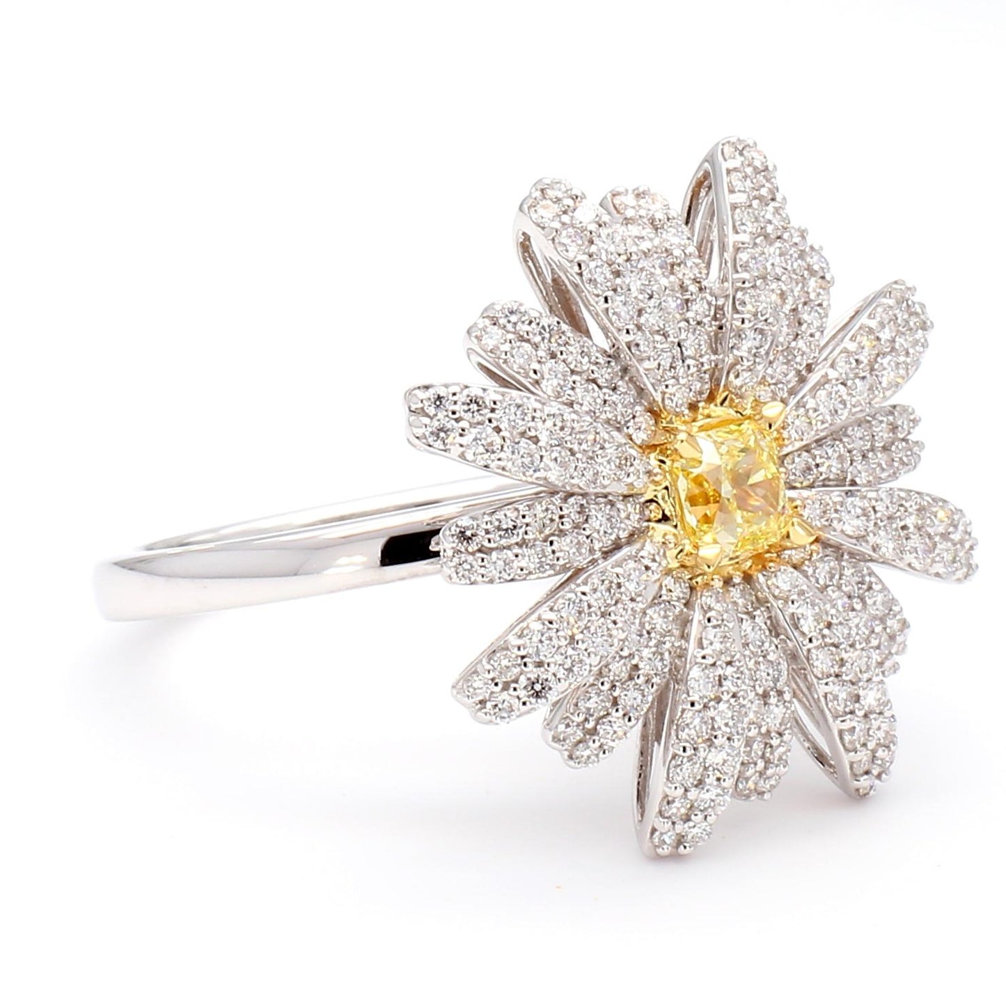 Natural Yellow Radiant and White Diamond 1.15 Carat TW Gold Cocktail Ring