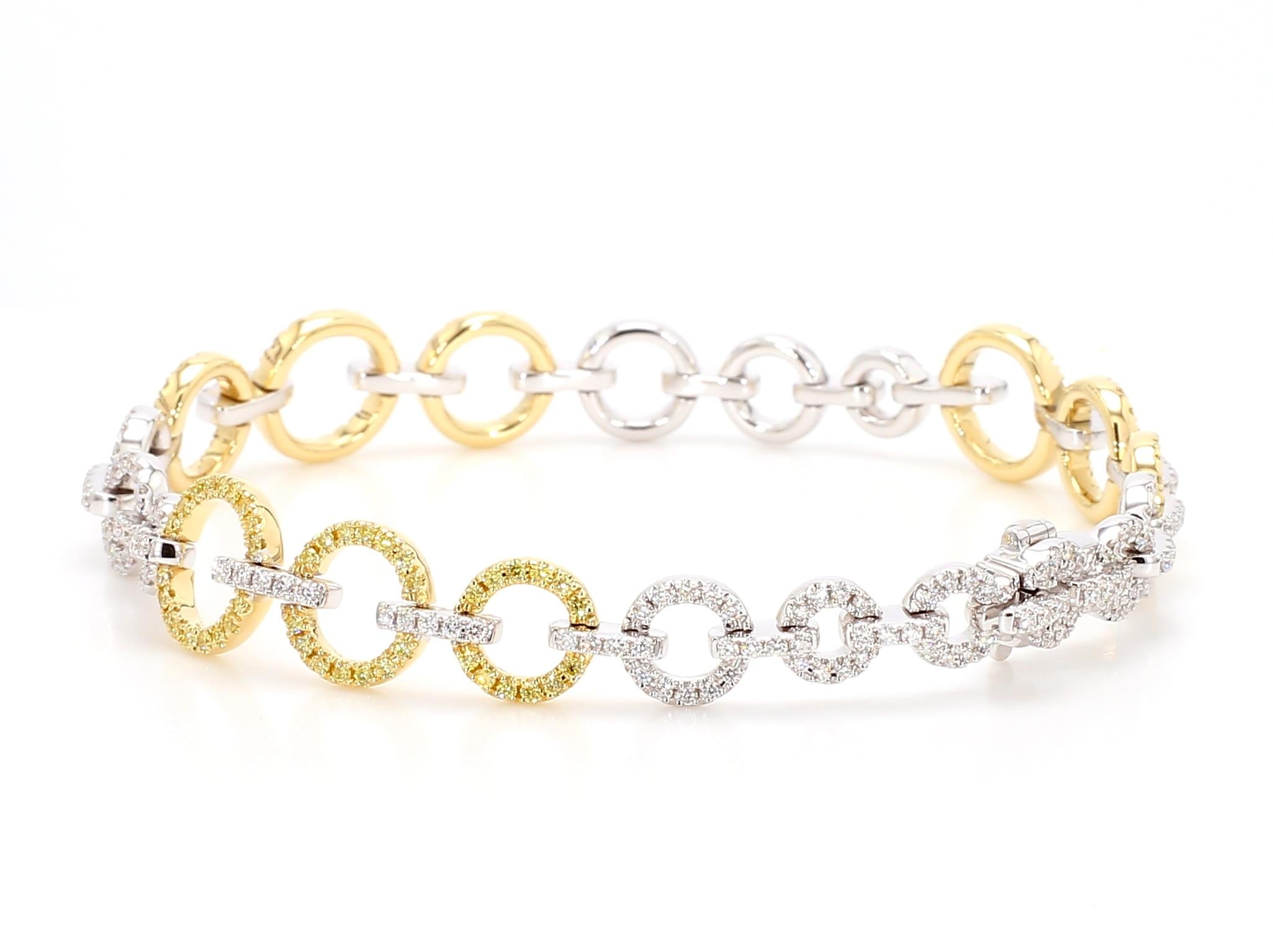 Natural Yellow Round and White Diamond 1.65 Carat TW Gold Tennis Bracelet