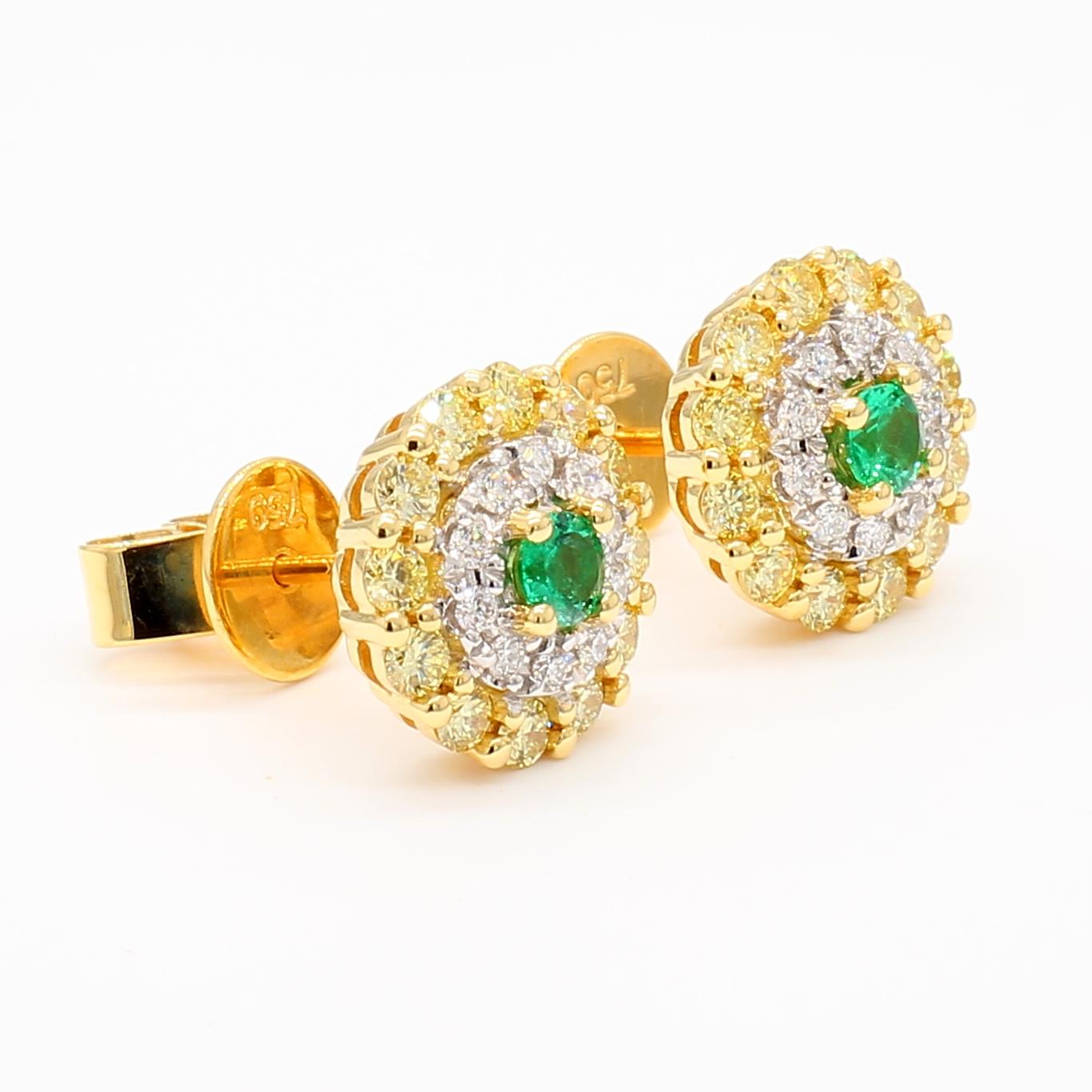 Natural Round Emerald and Diamond 1.00 Carat TW Gold Stud Earrings