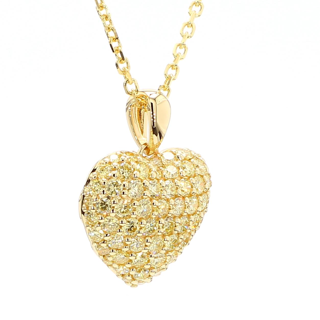 Natural Yellow Round Diamond 1.13 Carat TW Gold Drop Pendant