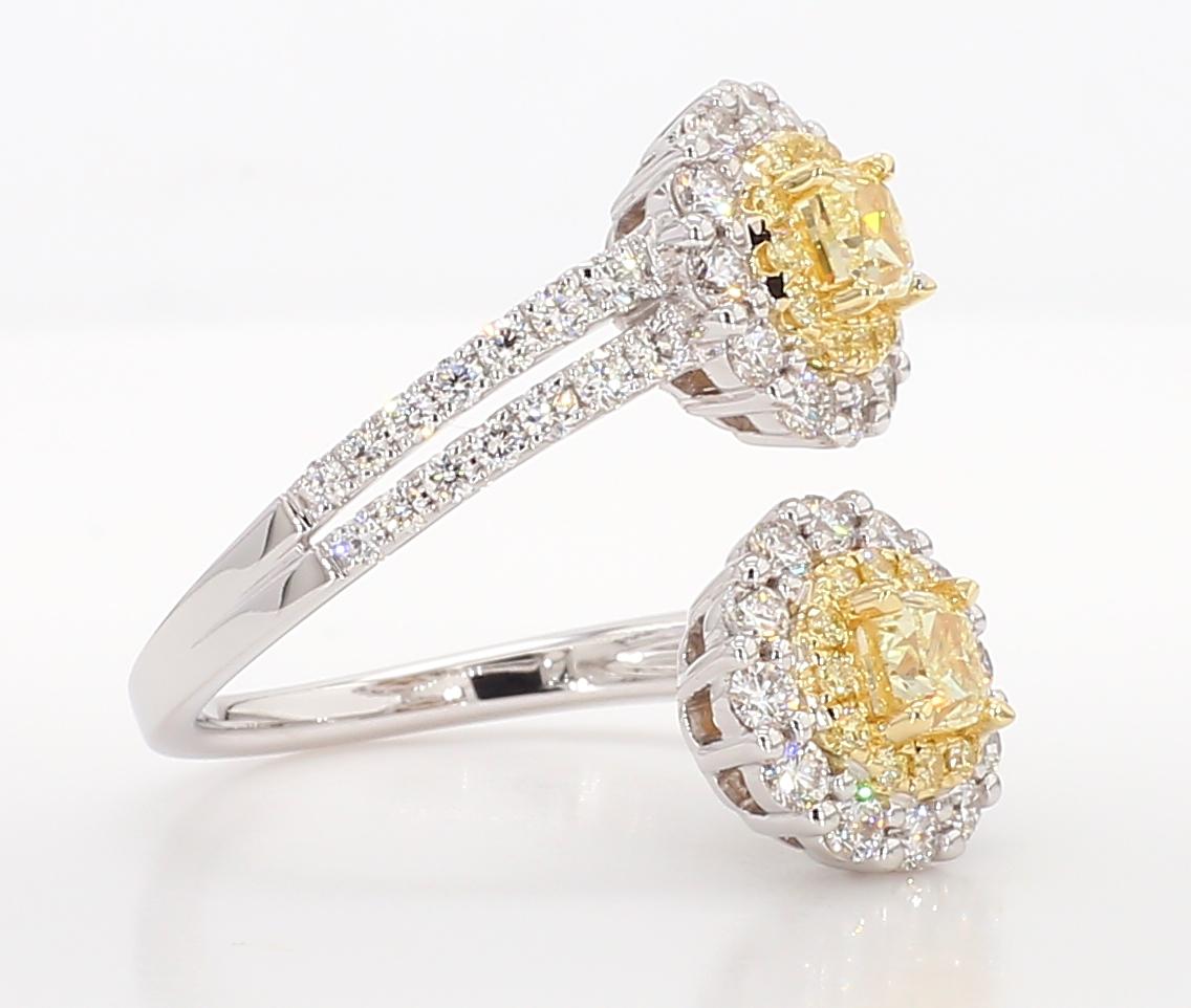 Natural Yellow Cushion Diamond 1.74 Carat TW Gold Cocktail Ring