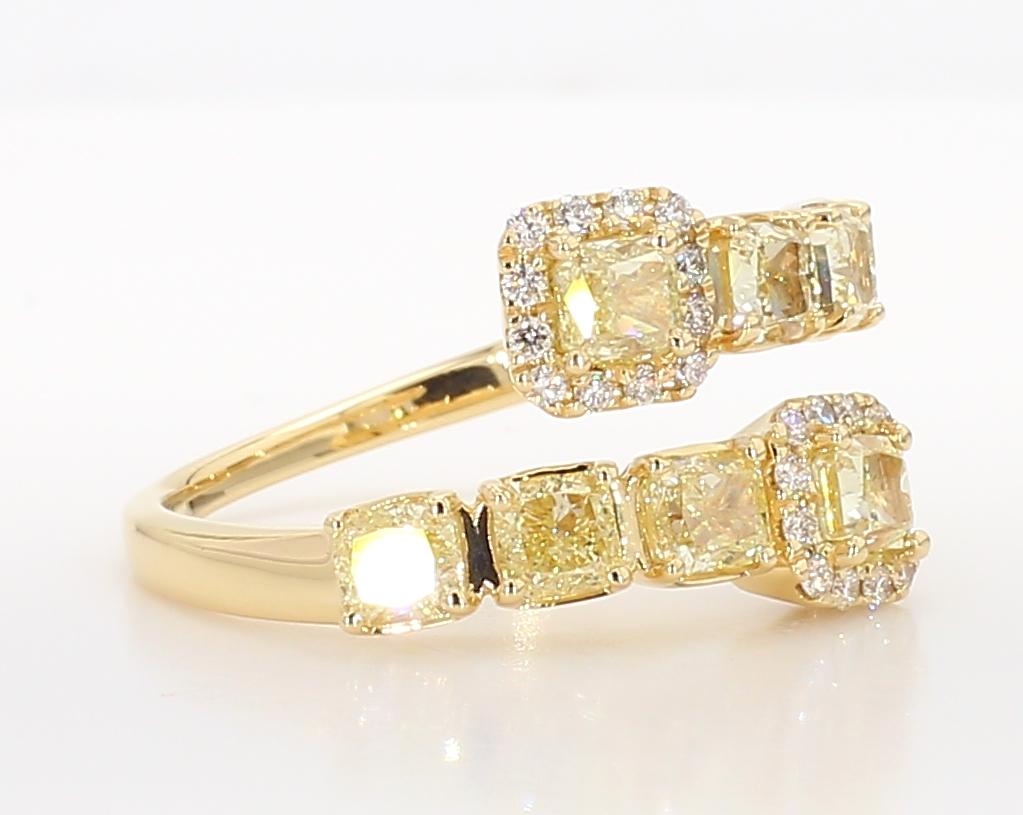 Natural Yellow Cushion Diamond 1.57 Carat TW Gold Cocktail Band