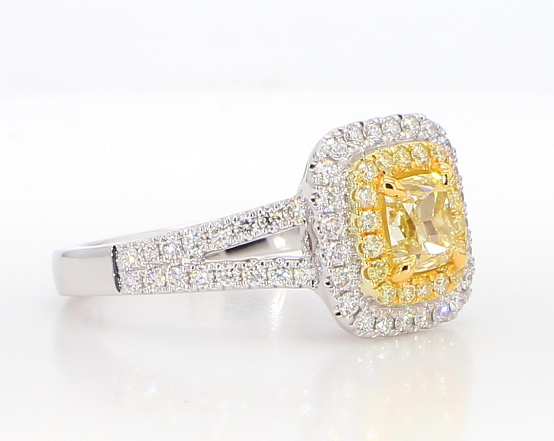 GIA Certified Natural Yellow Cushion Diamond 1.42 Carat TW Gold Cocktail Ring