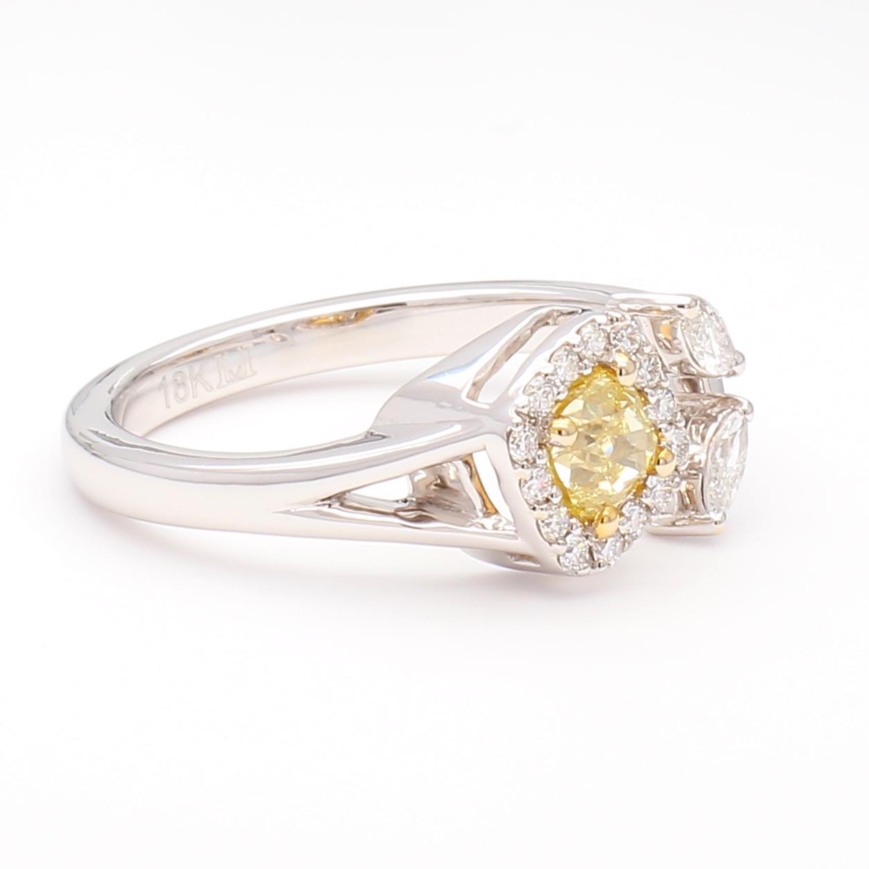 Natural Yellow Cushion Diamond 0.72 Carat TW Gold Cocktail Ring