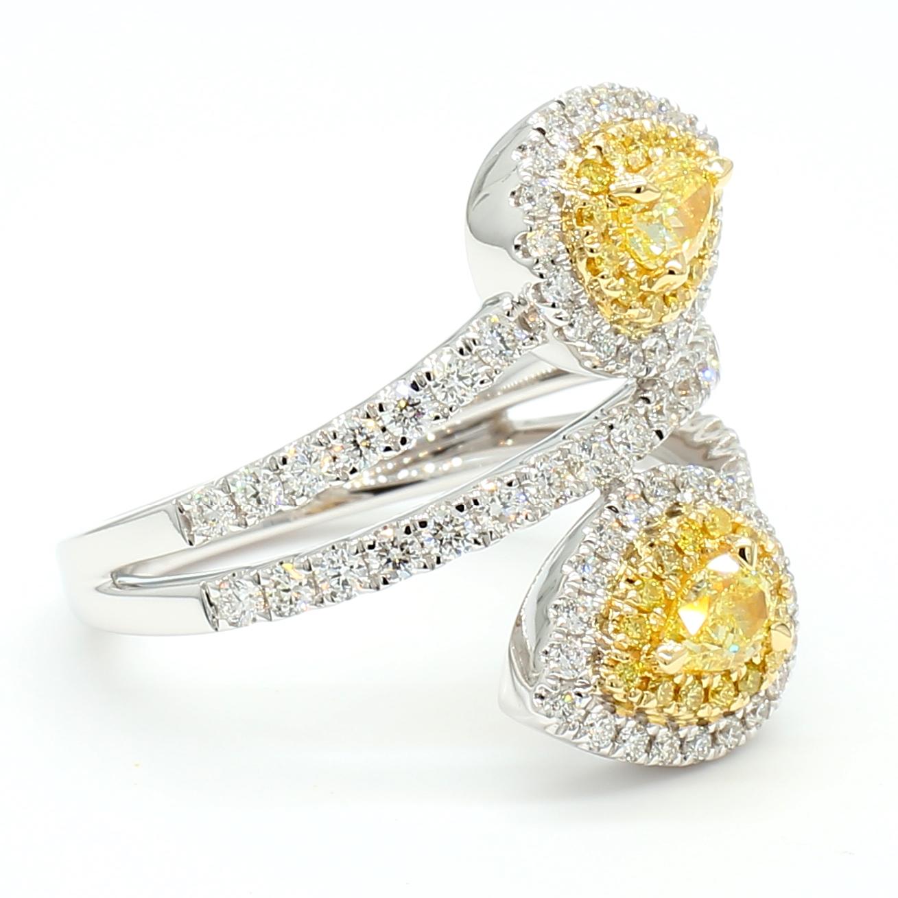 Natural Yellow Pear Diamond 1.39 Carat TW Gold Cocktail Ring