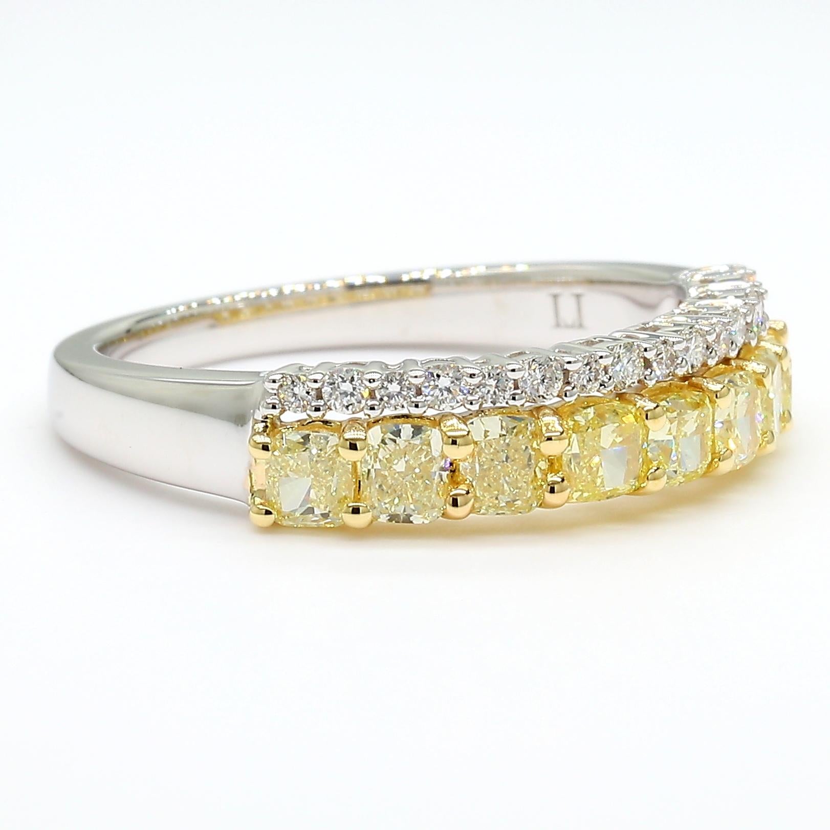 Natural Yellow Cushion Diamond 1.22 Carat TW Gold Wedding Band