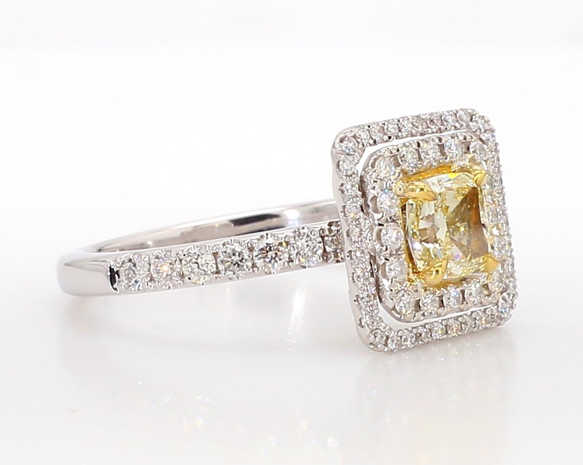 Natural Yellow Cushion Diamond 1.36 Carat TW Gold Cocktail Ring