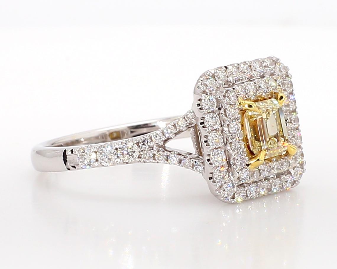 Natural Yellow Emerald Diamond 1.24 Carat TW Gold Cocktail Ring