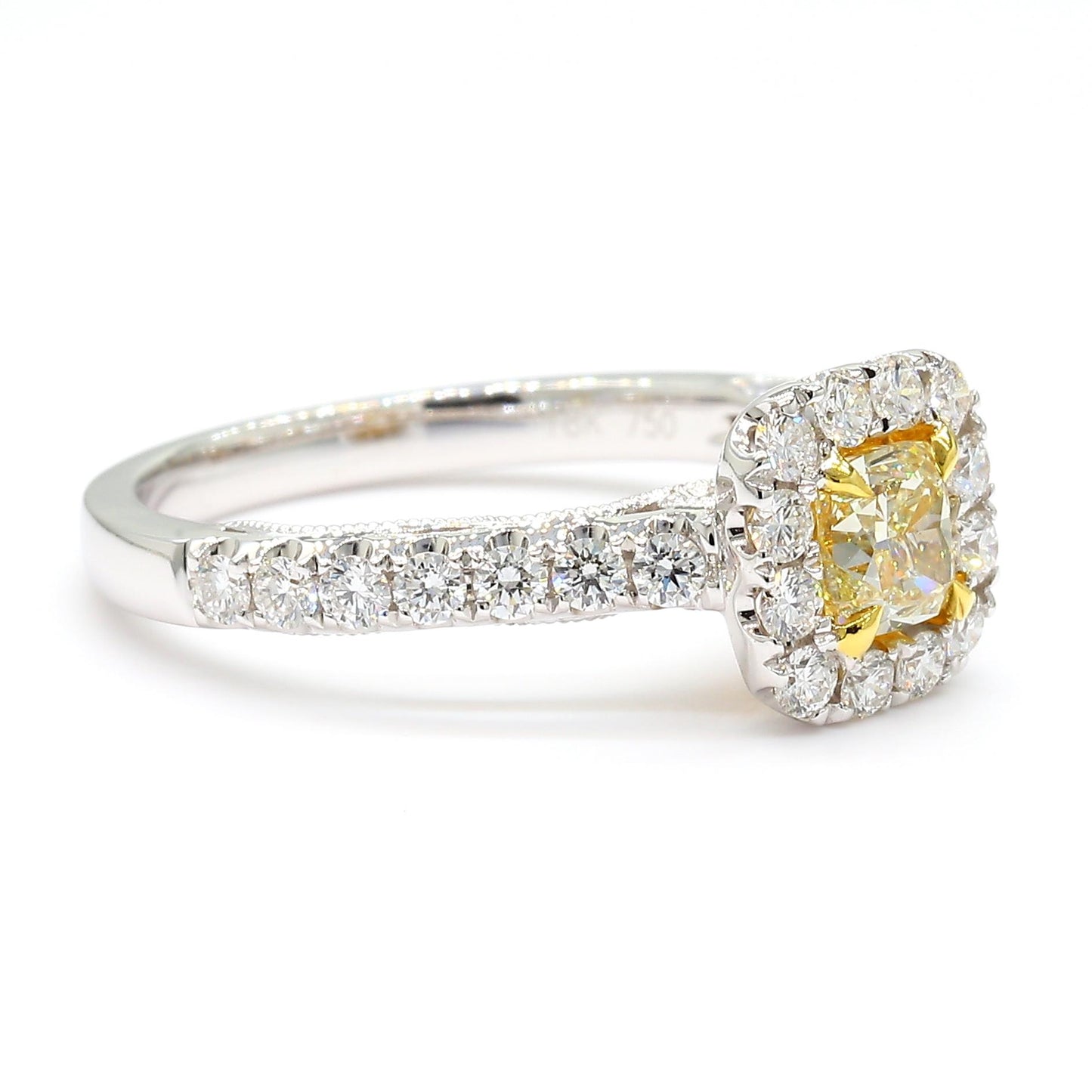 Natural Yellow Cushion Diamond 1.11 Carat TW Gold Cocktail Ring