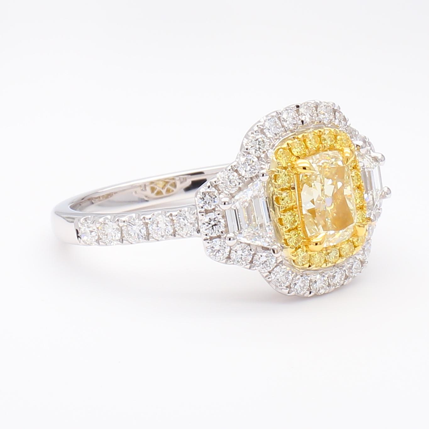 GIA Certified Natural Yellow Cushion Diamond 2.13 Carat TW Gold Cocktail Ring