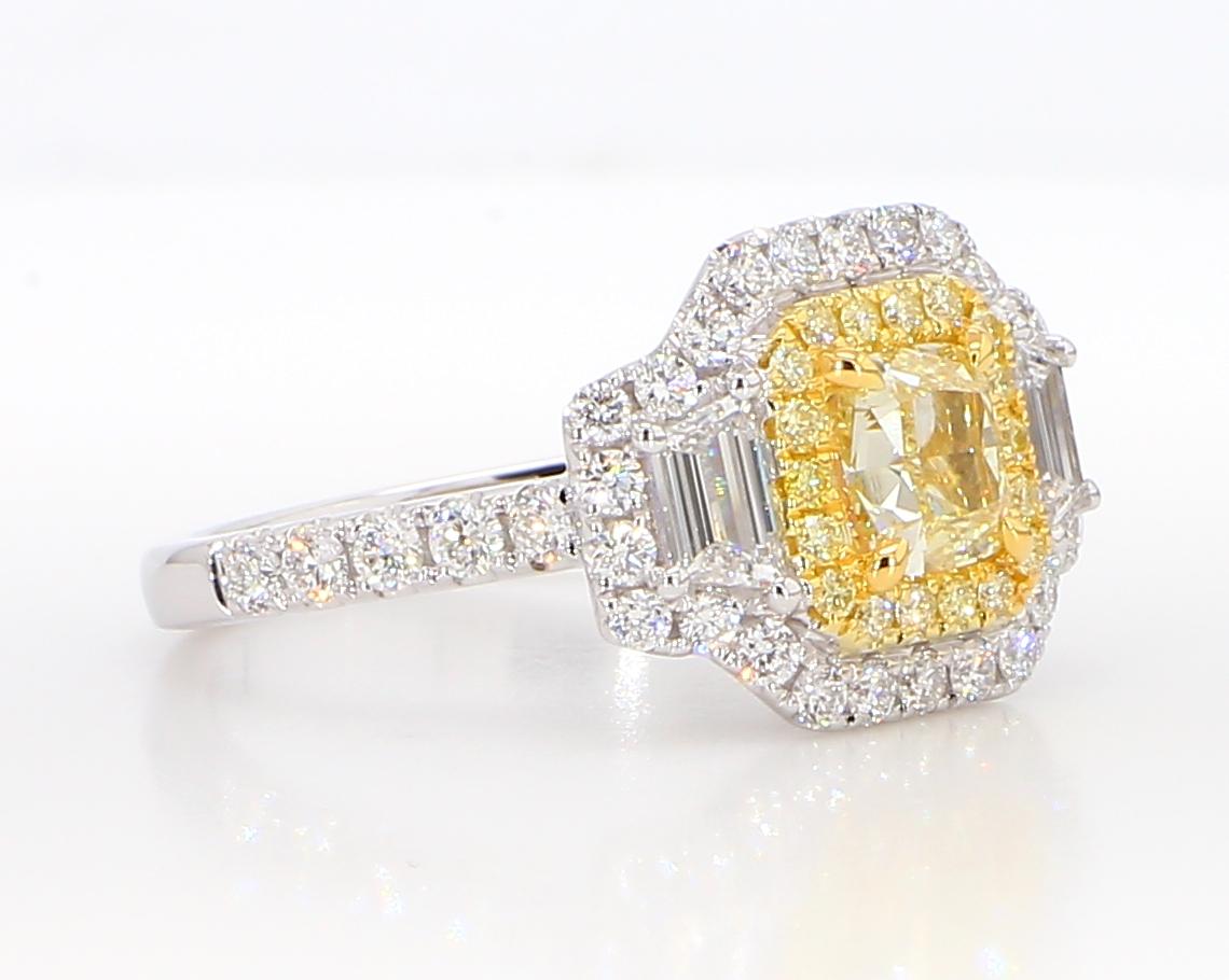 GIA Certified Natural Yellow Cushion Diamond 2.24 Carat TW Gold Cocktail Ring