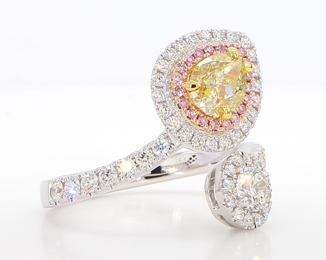 GIA Certified Natural Yellow Pear Diamond 2.05 Carat TW Gold Cocktail Ring