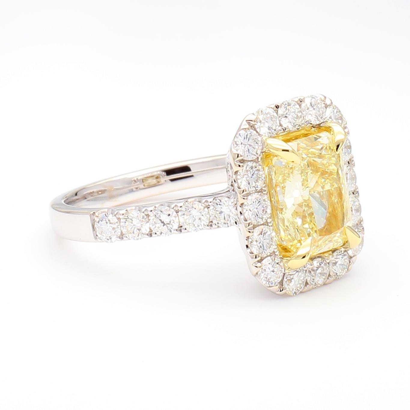 GIA Certified Natural Yellow Radiant Diamond 3.30 Carat TW Gold Cocktail Ring