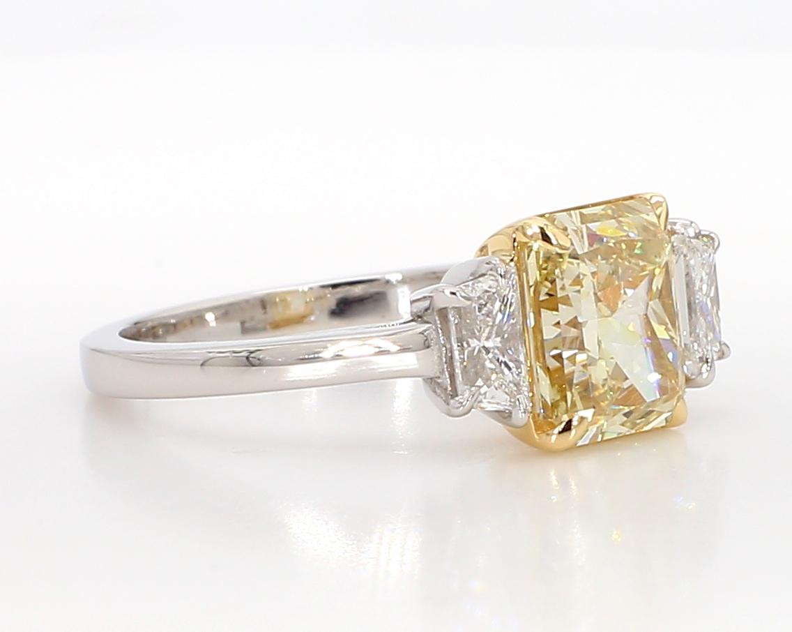 GIA Certified Natural Yellow Radiant Diamond 3.08 Carat TW Plat Cocktail Ring