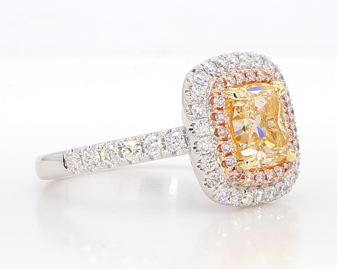 GIA Certified Natural Yellow Cushion Diamond 2.64 Carat TW Gold Cocktail Ring